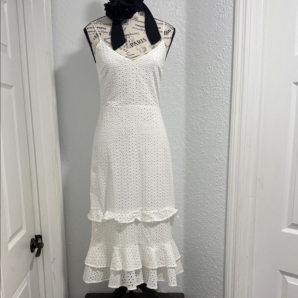 Express White Eyelet Midi Dress